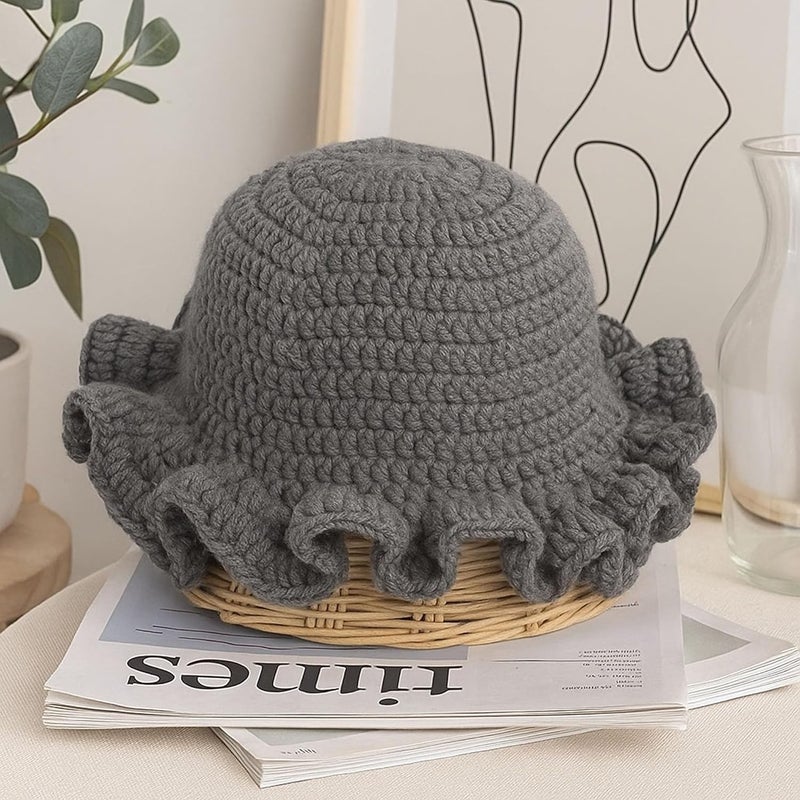 Ahouws Crochet Bucket Hat Women Trendy Knit Floppy Cap Cute Boho Handmade Beanies Outdoor Boho Travel Fishing Hat - Image 3